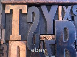 Antique Letterpress Printing WOOD TYPE 48 Pieces Mix Full Alphabet & Numbers 0-9