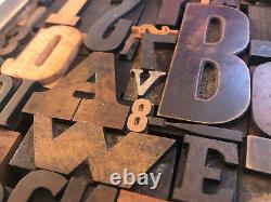 Antique Letterpress Printing WOOD TYPE 48 Pieces Mix Full Alphabet & Numbers 0-9