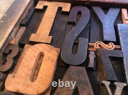 Antique Letterpress Printing WOOD TYPE 48 Pieces Mix Full Alphabet & Numbers 0-9