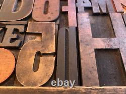 Antique Letterpress Printing WOOD TYPE 48 Pieces Mix Full Alphabet & Numbers 0-9