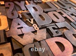 Antique Letterpress Printing WOOD TYPE 48 Pieces Mix Full Alphabet & Numbers 0-9