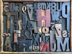 Antique Letterpress Printing WOOD TYPE 50 Pieces Mix Full Alphabet & Numbers 0-9