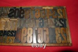 Antique Printing Letterpress Printers Block Wood Type Numbers w box