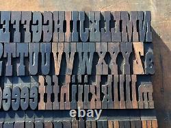 Antique VTG Clarendon Wood Letterpress Print Type Block A-Z Letters Alphabet Set