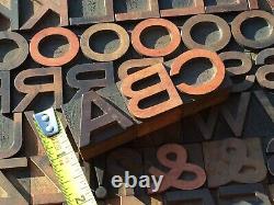 Antique VTG Wood Letterpress Print Type Block A-Z Letters Alphabet #s Comp. Set