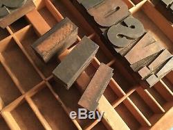 Antique Wood Letterpress Printing Press Type Block Letters Typeset Blocks 45 pc