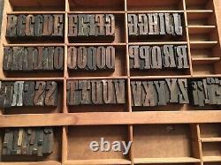 Antique Wood Letterpress Printing Press Type Block Letters Typeset Blocks 66 pc