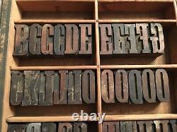 Antique Wood Letterpress Printing Press Type Block Letters Typeset Blocks 66 pc