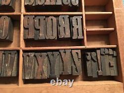 Antique Wood Letterpress Printing Press Type Block Letters Typeset Blocks 66 pc