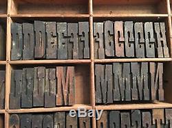 Antique Wood Letterpress Printing Press Type Block Letters Typeset Blocks 81 pc
