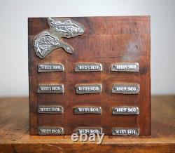 Antique letterpress wood printing block Sign Gone Fishing Bass Trout Typeset