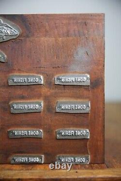Antique letterpress wood printing block Sign Gone Fishing Bass Trout Typeset