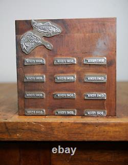 Antique letterpress wood printing block Sign Gone Fishing Bass Trout Typeset