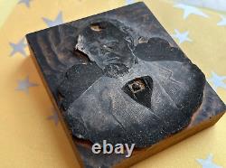 Antique wood printers BLOCK Vincent Grottenthaler old book man bust portrait vtg
