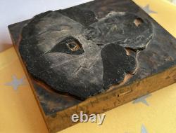 Antique wood printers BLOCK Vincent Grottenthaler old book man bust portrait vtg