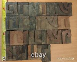 Big Hebrew print Letterpress block Wooden Type Letters + symbols lot of 29 pcs