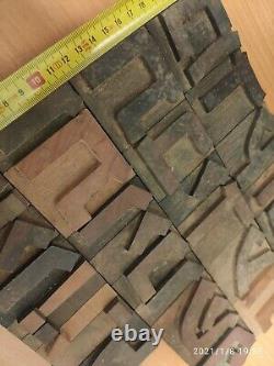 Big Hebrew print Letterpress block Wooden Type Letters + symbols lot of 29 pcs