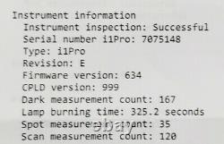 EFI ES-2000 i1 PRO X-rite rev E E02-EFI-ULZW Lamp burning time 325.2 seconds