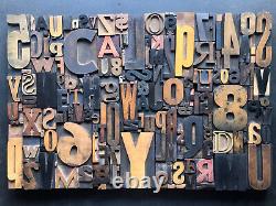 Giant Antique Letterpress Printer WOOD TYPE Mix 164 Pieces Full Alphabet Numbers