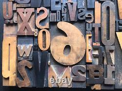 Giant Antique Letterpress Printer WOOD TYPE Mix 164 Pieces Full Alphabet Numbers