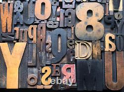 Giant Antique Letterpress Printer WOOD TYPE Mix 164 Pieces Full Alphabet Numbers