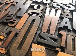 Giant Antique Letterpress Printer WOOD TYPE Mix 164 Pieces Full Alphabet Numbers