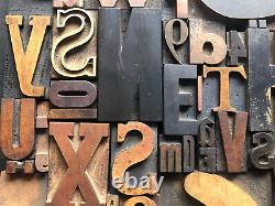 Giant Antique Letterpress Printer WOOD TYPE Mix 164 Pieces Full Alphabet Numbers