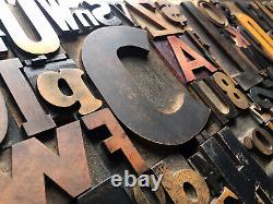 Giant Antique Letterpress Printer WOOD TYPE Mix 164 Pieces Full Alphabet Numbers