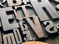 Giant Antique Letterpress Printer WOOD TYPE Mix 164 Pieces Full Alphabet Numbers