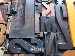 Giant Antique Letterpress Printer WOOD TYPE Mix 164 Pieces Full Alphabet Numbers