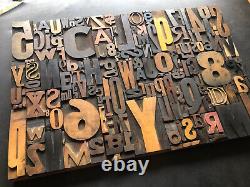 Giant Antique Letterpress Printer WOOD TYPE Mix 164 Pieces Full Alphabet Numbers