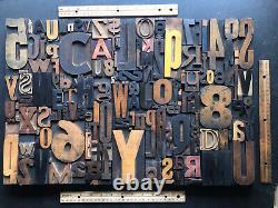 Giant Antique Letterpress Printer WOOD TYPE Mix 164 Pieces Full Alphabet Numbers