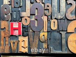 Giant Antique Letterpress Printer WOOD TYPE Mix 168 Pieces Full Alphabet Numbers