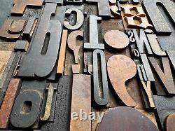 Giant Antique Letterpress Printer WOOD TYPE Mix 168 Pieces Full Alphabet Numbers