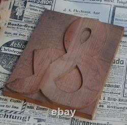 Huge & AMPERSAND letterpress wooden printing block Art Nouveau wood type