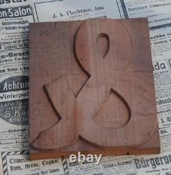 Huge & AMPERSAND letterpress wooden printing block Art Nouveau wood type