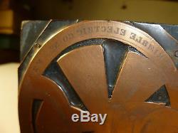 Industrial Copper Plate Print Block Kimble Electric Co. Electric Vintage Fan