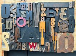 Large Antique Letterpress Printer WOOD TYPE Mix 66 Piece Full Alphabet & numbers
