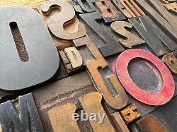 Large Antique Letterpress Printer WOOD TYPE Mix 66 Piece Full Alphabet & numbers