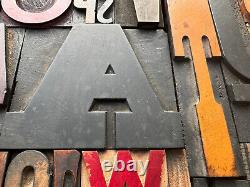 Large Antique Letterpress Printer WOOD TYPE Mix 66 Piece Full Alphabet & numbers