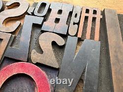 Large Antique Letterpress Printer WOOD TYPE Mix 66 Piece Full Alphabet & numbers