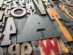 Large Antique Letterpress Printer WOOD TYPE Mix 66 Piece Full Alphabet & numbers