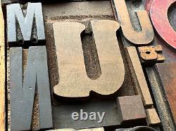 Large Antique Letterpress Printer WOOD TYPE Mix 66 Piece Full Alphabet & numbers