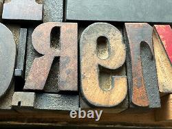 Large Antique Letterpress Printer WOOD TYPE Mix 66 Piece Full Alphabet & numbers