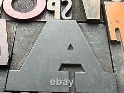 Large Antique Letterpress Printer WOOD TYPE Mix 66 Piece Full Alphabet & numbers