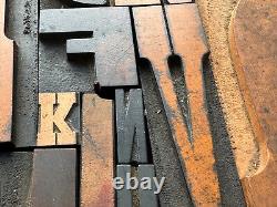 Large Antique Letterpress Printer WOOD TYPE Mix 66 Piece Full Alphabet & numbers