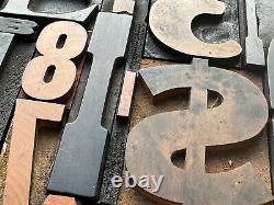 Large Antique Letterpress Printer WOOD TYPE Mix 66 Piece Full Alphabet & numbers