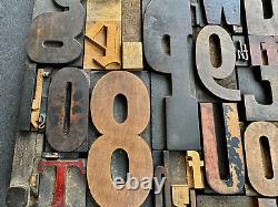 Large Antique Letterpress Printer WOOD TYPE Mix 81 Piece Full Alphabet & Numbers