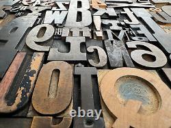 Large Antique Letterpress Printer WOOD TYPE Mix 81 Piece Full Alphabet & Numbers