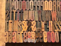 Large Antique VTG Wood Letterpress Print Type Block A-Z Letters #s Complete Set